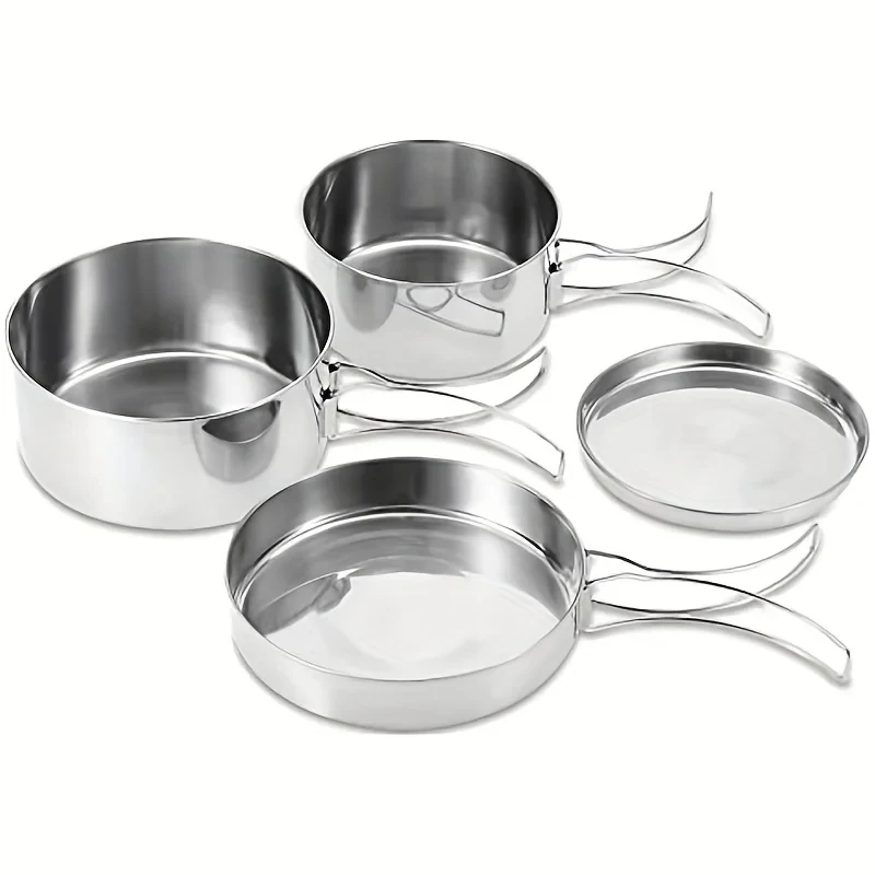 2/4Pcs Outdoor Stainless-Steel Camping Cookware Set Camping Bowl Outdoor Bowl Pot Set Hiking Backpacking Cooking Picnic Tool