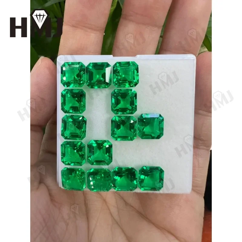 Hydrothermal Lab Grown Colombia Emeralds Square Asscher Hand Cutting with Cracks Inclusions Inside Selectable AGL Certificate
