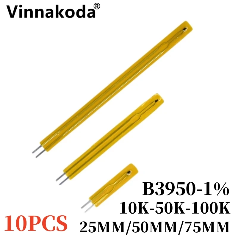 10PCS MF55 film type thermistor NTC-10K3950 precision 1% ultra-thin shape resistor 50K 100K b3950 25/50/75MM