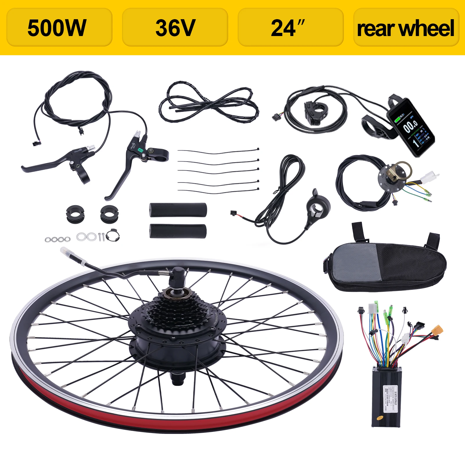 CNCEST Kit de conversión de bicicleta eléctrica de rueda delantera de 27.5  pulgadas, 36 V, 500 W, kit de bicicleta eléctrica para rueda delantera, kit