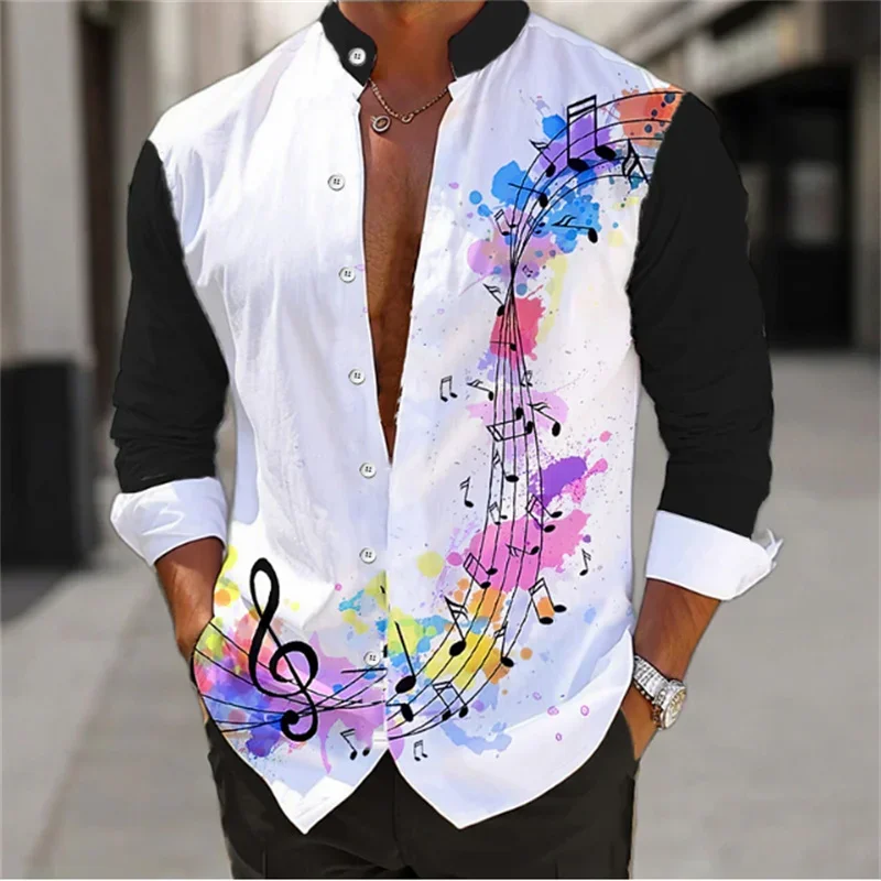 Simple fashion designer designed men's shirt stand collar lapel casual outdoor street HD pattern soft comfortable top