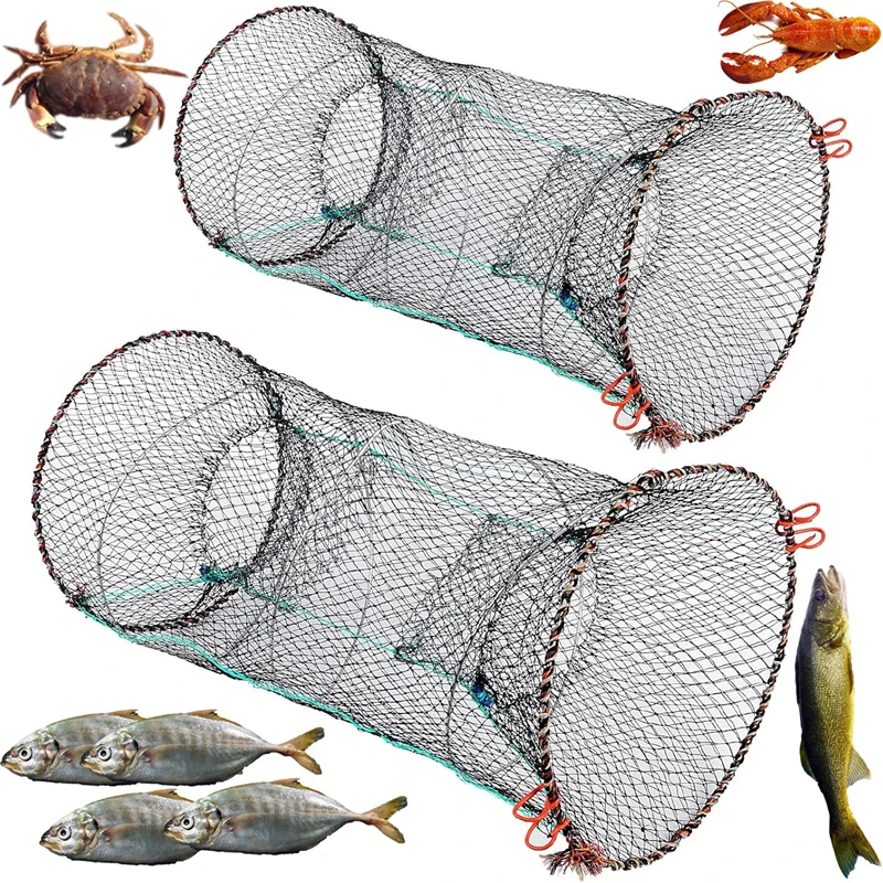 Nasse à écrevisses Pliable YOLOUP 30x60 Cm - Piège à Poisson Et Crabes Avec Corde Nylon 36 M - Idéal Pêche Et Camping