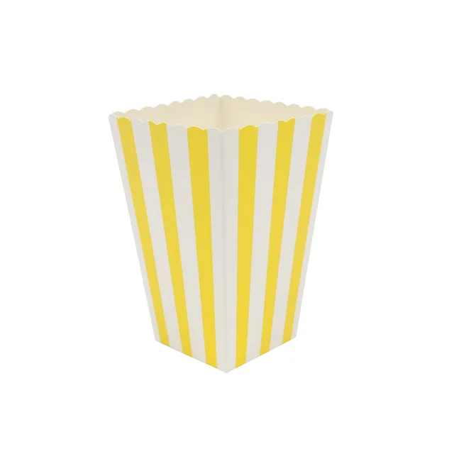 WALMD 6pcs Popcorn Box Colorful Chevron Stripes Dot Gold Gift Box Party Favour Wedding Pop Corn Kid Party Decoration Bags Loot Yellow stripes
