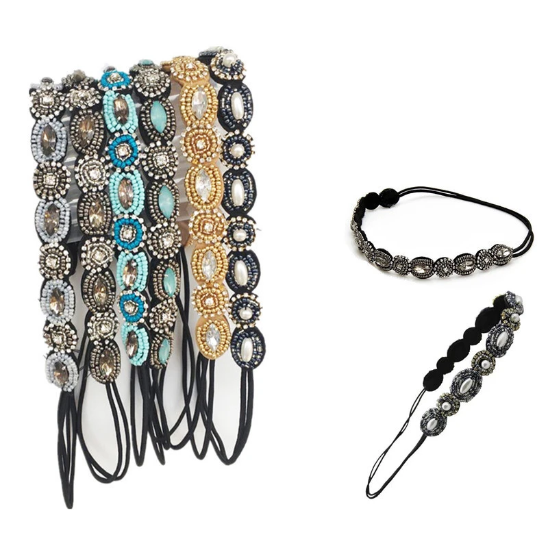 Bohemian Rhinestone Hair Band Elastic Headbands Vintage Turquoise