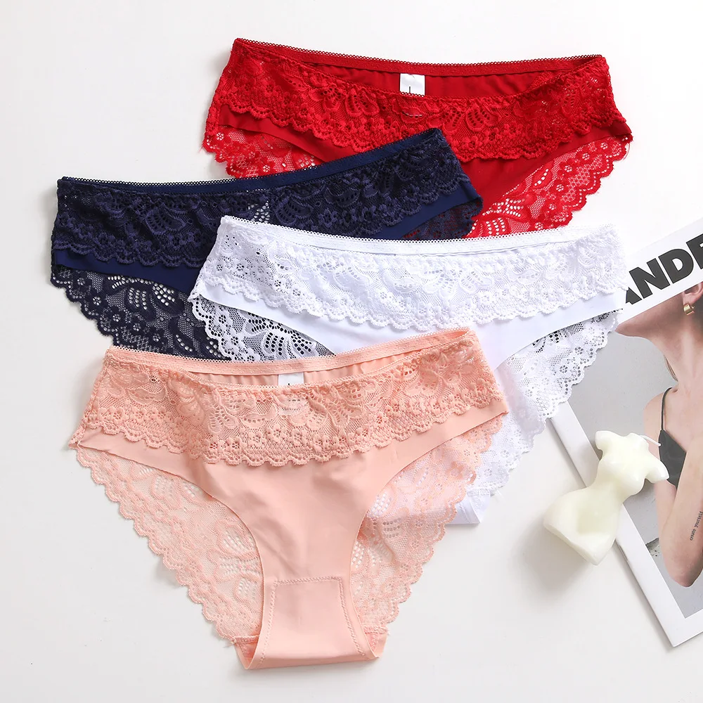 

Fashion Simple New Ladies Sexy Lace Low Waist Panties Comfortable Breathable Hollow Cotton Crotch Trend of Solid Color Panties