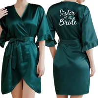 Vert foncé Satin équipe mariée Robe de demoiselle d'honneur à volants mariage peignoir Robe femmes Dressing vêtements de nuit mère demoiselle d'honneur Kimono 6