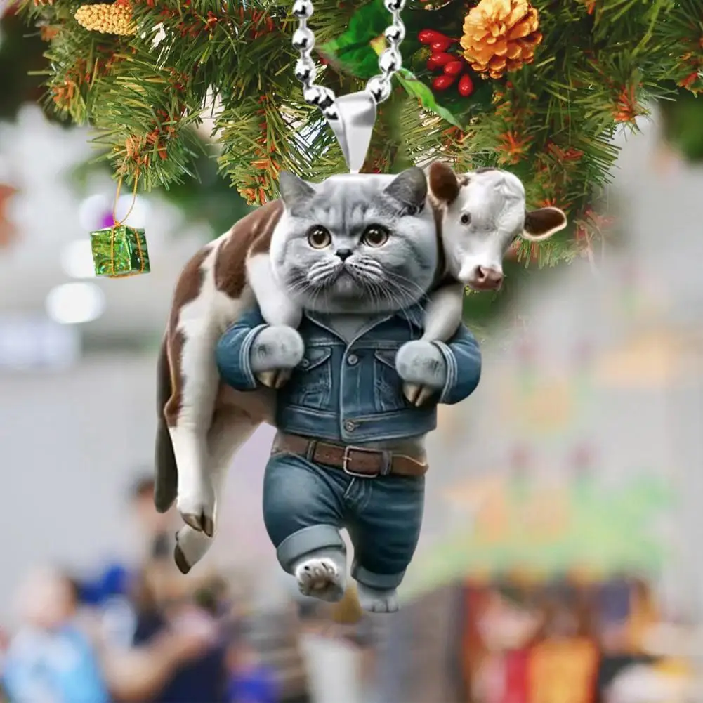 귀여운 재미있는 자동차 매력 고양이 동물 펜던트, 자동차 백미러 장식, 랜야드 걸이식 장식, 자동차 인테리어, 2D
