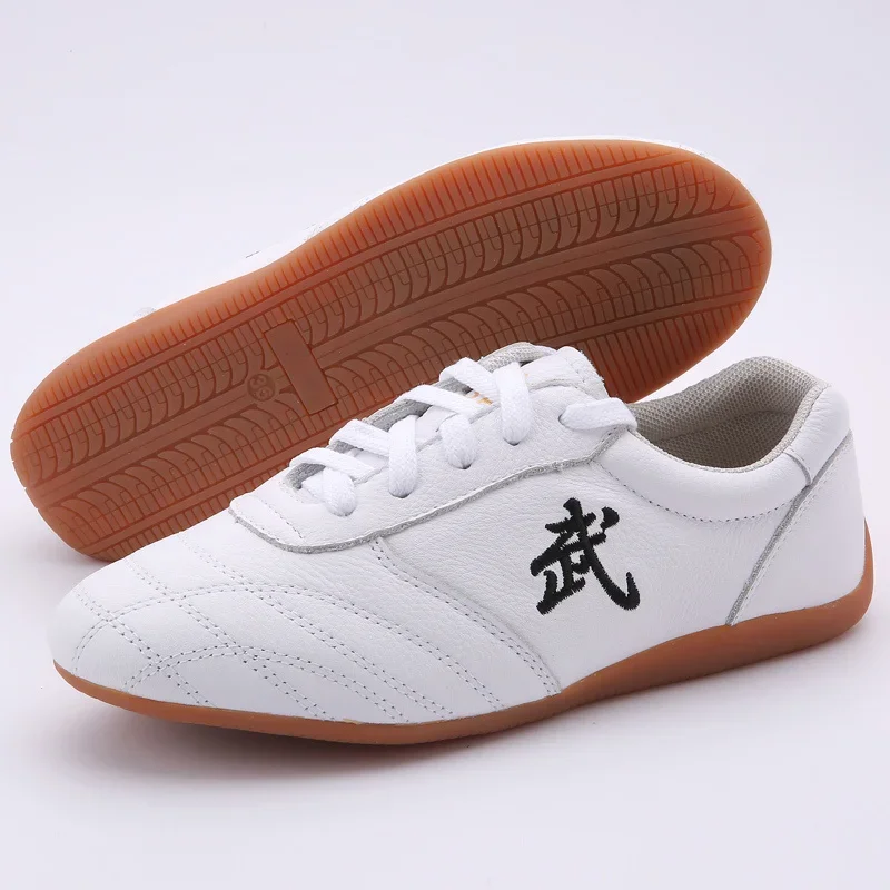 Tai Chi  Shoes Sole Soft Leather Ox Tendon Bottom Practice Kung Fu Shoes Martial Art  Shoes Black White