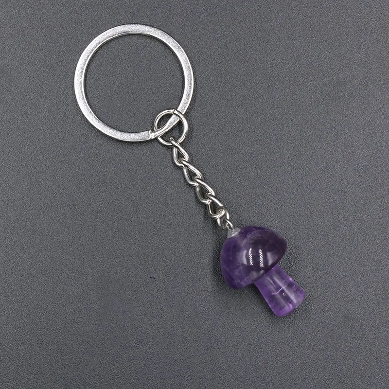 Mini Mushroom Statue Key Rings Chains Natural Stone Carved Charms Keychains Healing Crystal Keyrings for Women Men