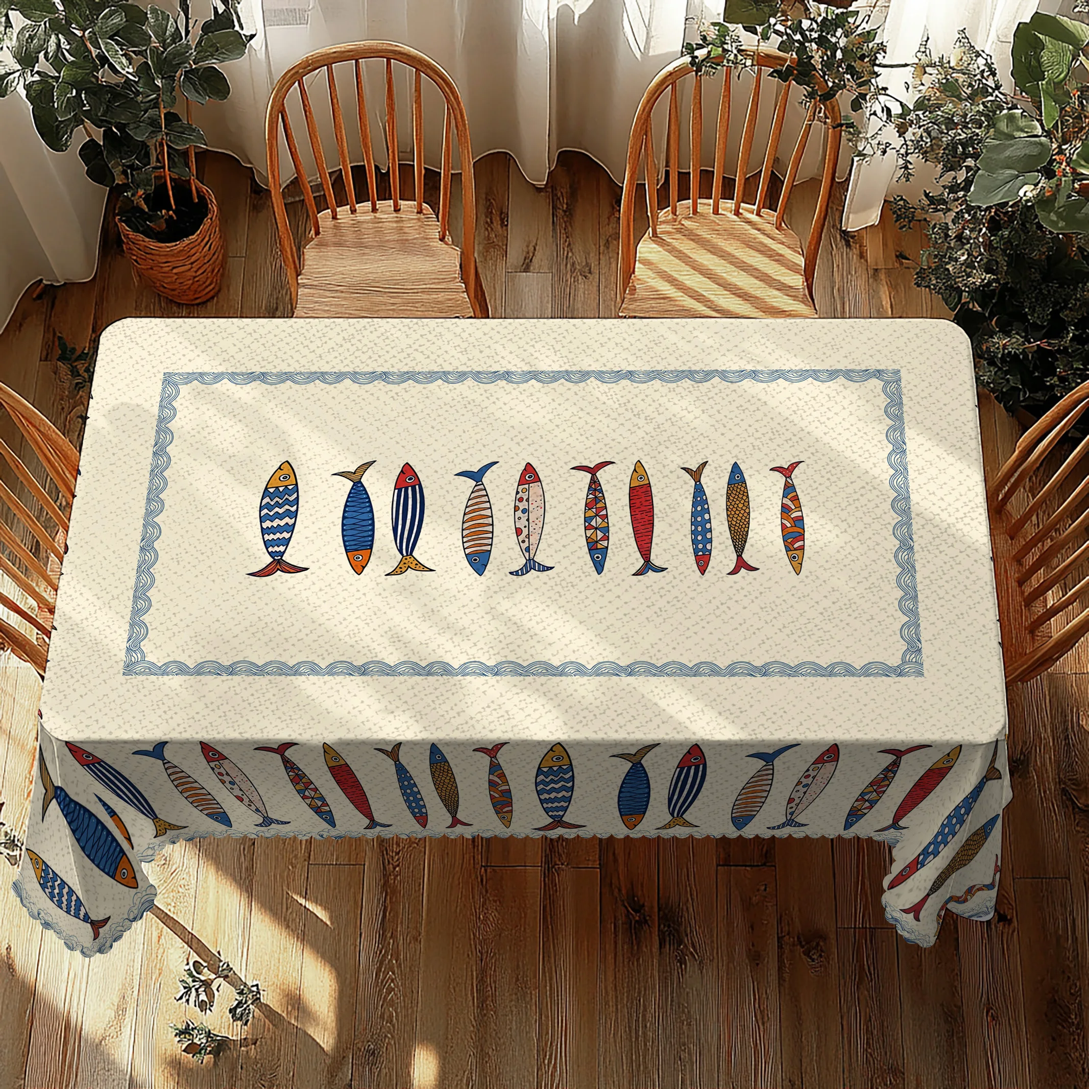 Fish Tablecloth 1pc Polyester Ocean-themed Home Decoration Summer Decor Gift for Fishing Lovers