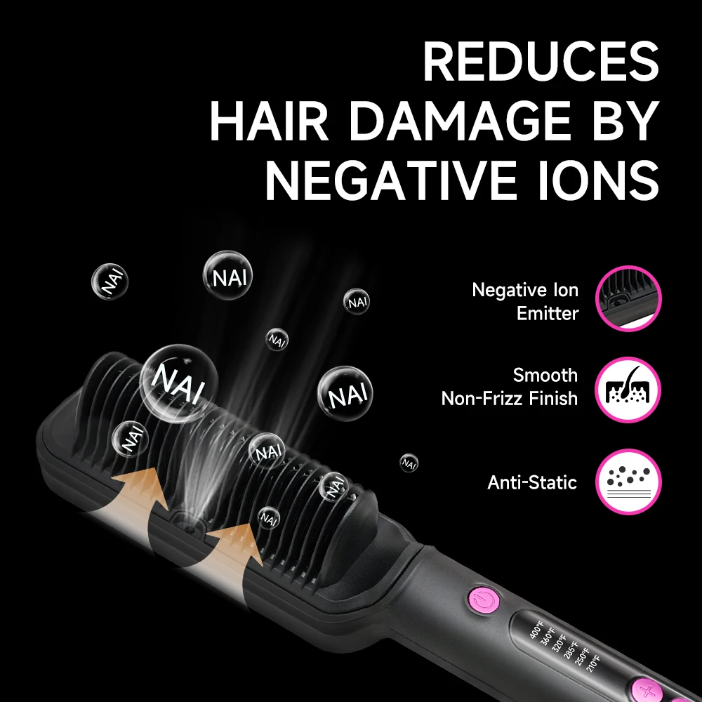 OUDIM Hair Straightener Brush with Six Temperature Settings, Ionic Hair Straightening Brush Flat Iron For Women, Anti-Scald Stra 5