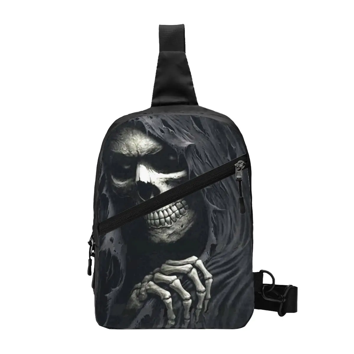 

Horror Gothic Grimm Reaper Sling Chest Bag Custom Death Skull Skeleton Crossbody Shoulder Backpack for Men Travel Hiking Daypack