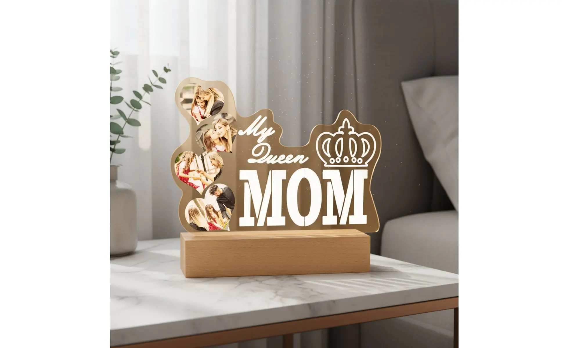Personalized Photo Night Lamp Mother's Day Gift Acrylic Illuminated Lamp Engraved Acrylic Night Lamp Plug-in Powered Mom Photo