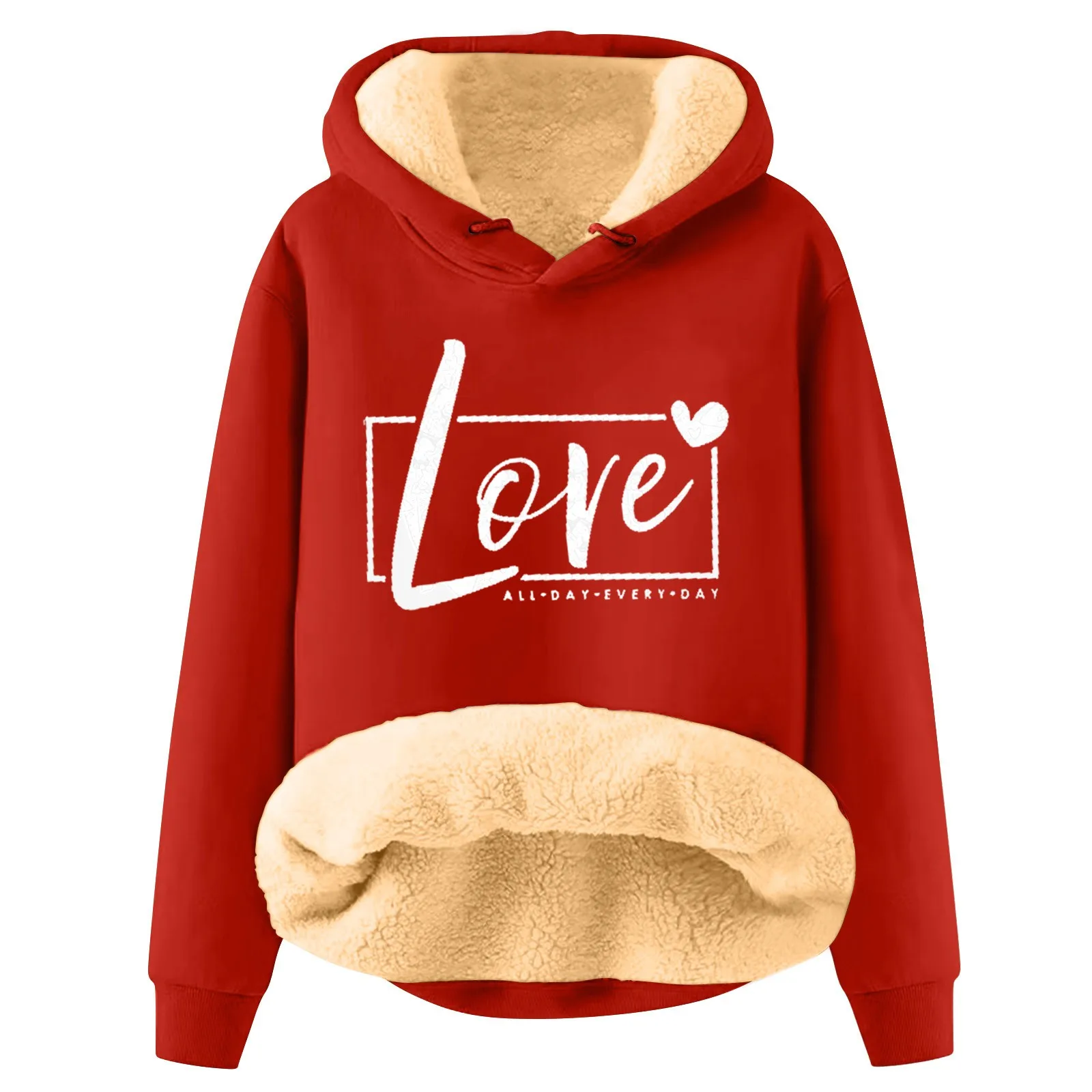 

Women'S Fashion Hooded Valentine'S Day Love Print Plush Warm Loose Pullover Sweater Hoodies Printed Tops Women Ropa Mujer