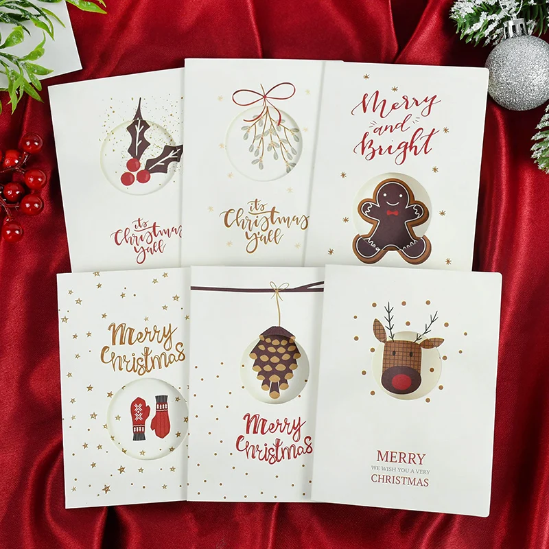 

1/3pcs Merry Christmas Greeting Cards with Envelopes Sticker Gingerbread Man Elk Invitation Card New Year Party Decor Gift Cards