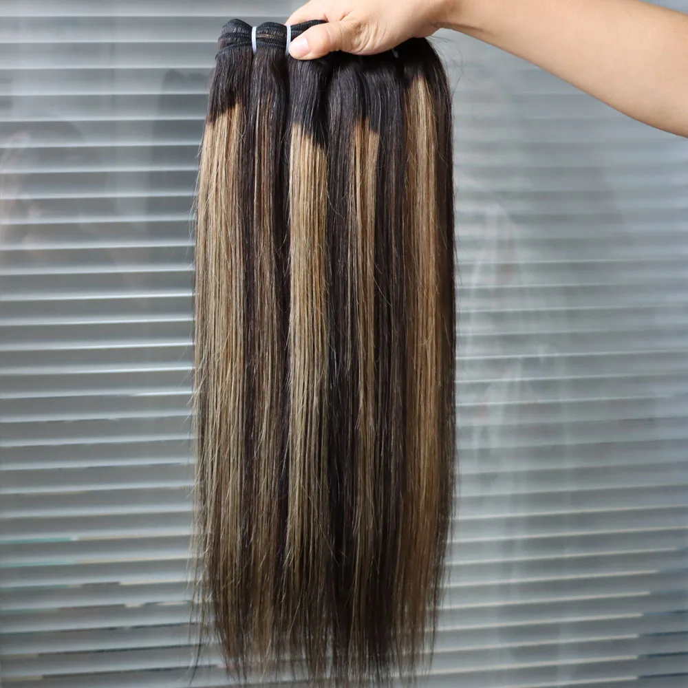 100% Human Hair Virgin Brazilian Extensions Bundle Piano Highlight 1B #27 Grey Straight Hair Weft Weaving Double Weft Wholesale 2