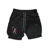 Beach Print 2in1 Running Shorts Men Gym Workout Compression Shorts with Phone Pocket Towel Loop Summer Sport Athletic Activewear