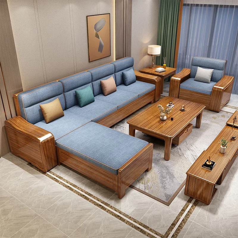 

Ebony solid wood sofa winter and summer dual-use modern Chinese living room all solid wood storable rural wooden sofa