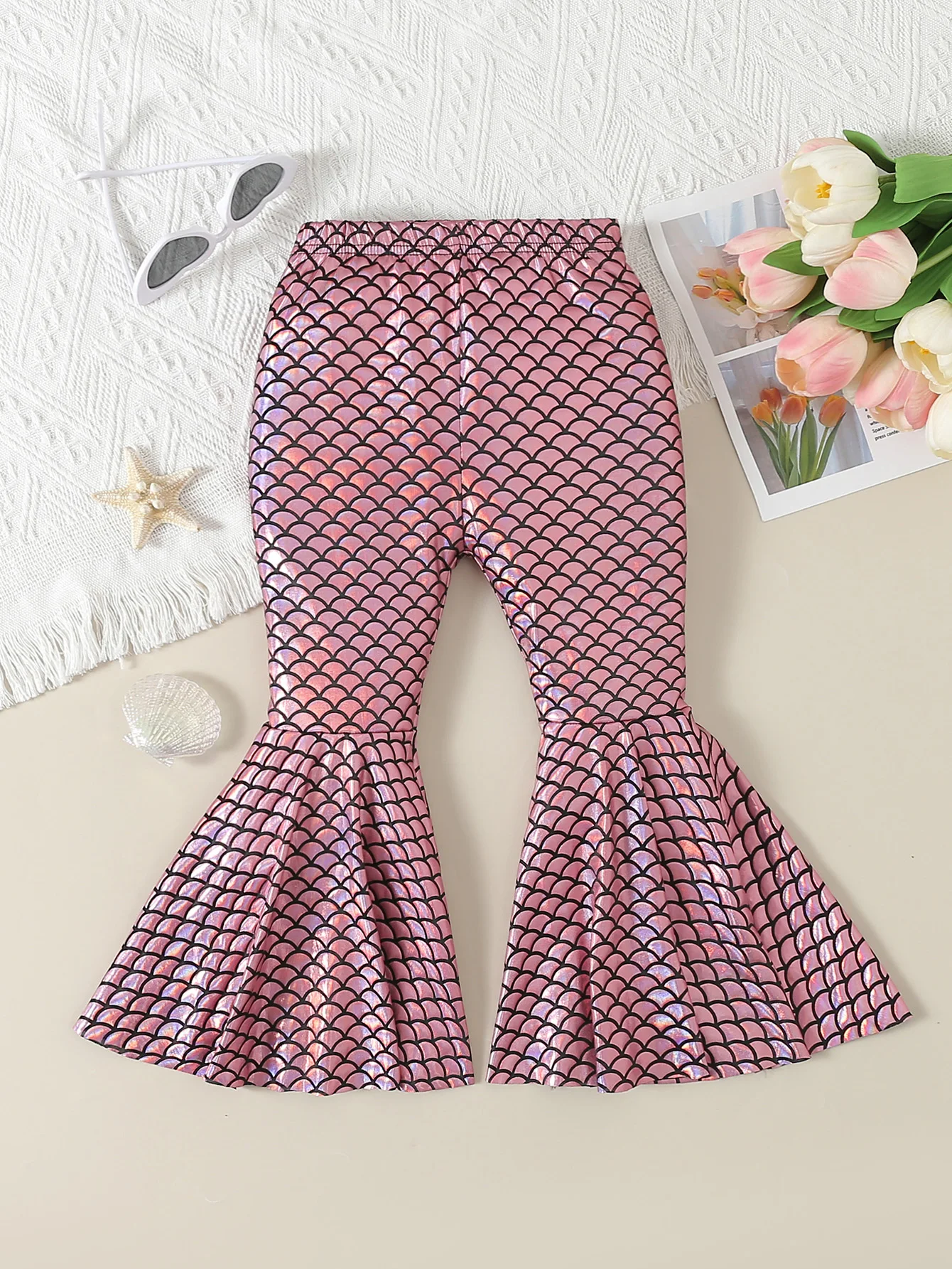 Autumn Spring Baby Girls Pants Mermaid Fish Scale Print Fashion Flared Pants Leather Baby Clothes baby trousers