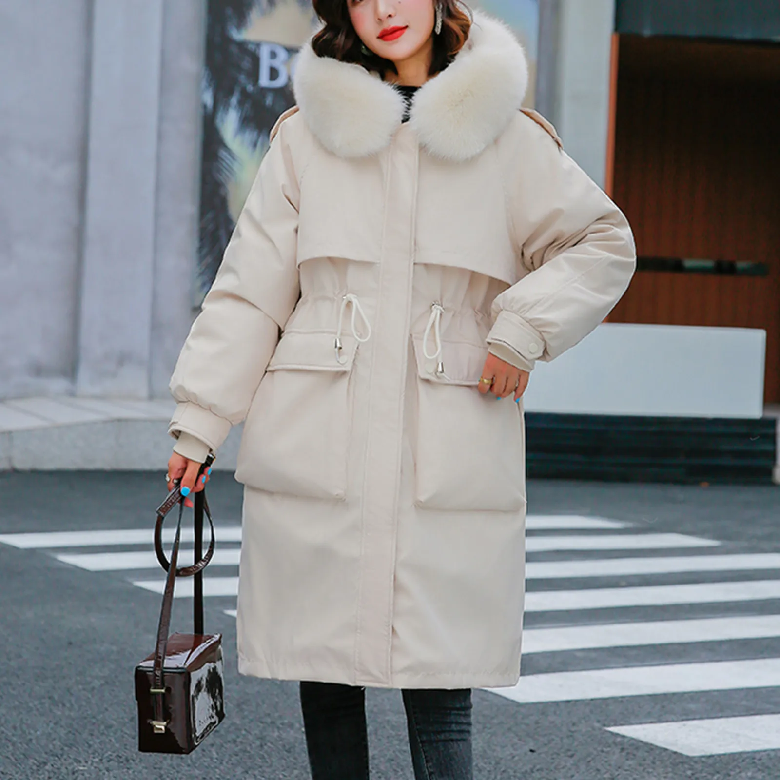 

New Thick Warm Jacket Female Down Coats Fashion Versatile Korean Big Fur Collar Autumn Down-Cotton Outwear Women Winter Parkas