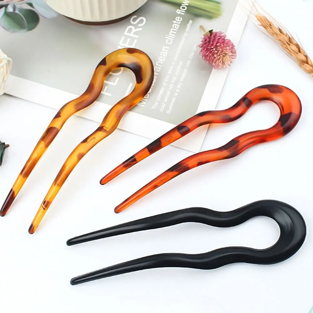 Modische U-förmige Haargabel aus Acetat mit Schildpattmuster, geometrisches Design, Haarstyling-Tools für Frauen und Mädchen – Detail 5