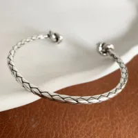 100% Solid 925 Sterling Silver Metal Bracelet for Women Vintage Handmade Simple Retro Black Stone Bracelet Birthday Gift Party 4