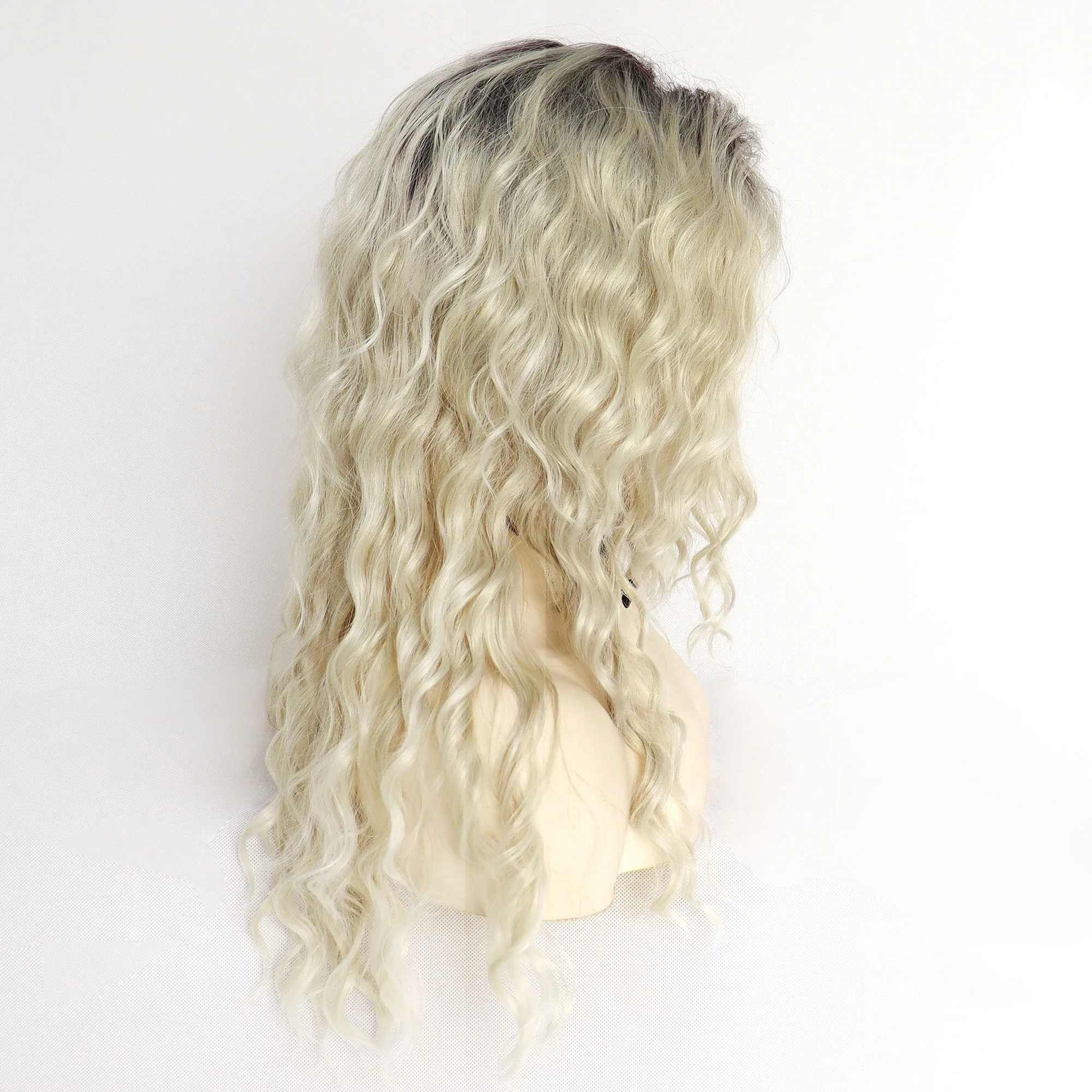 GNIMEGIL Synthetic Long Curly Wigs for Women Ombre Blonde Wig with Bangs Costume Wig for Girls Sexy Blond Wigs with Dark Roots