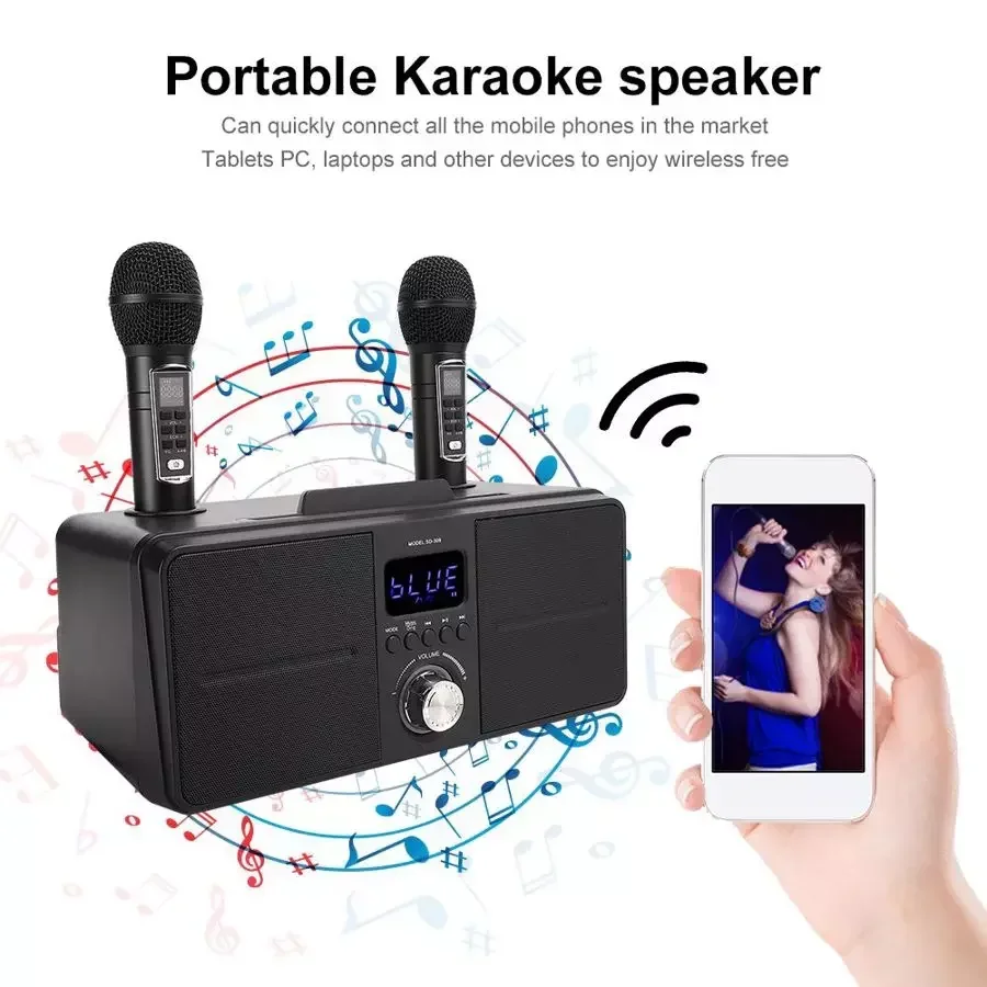 30W high-power SDRD  309 household KTV equipped with wireless microphone dual person duet Bluetooth speaker all-in-one machine 2