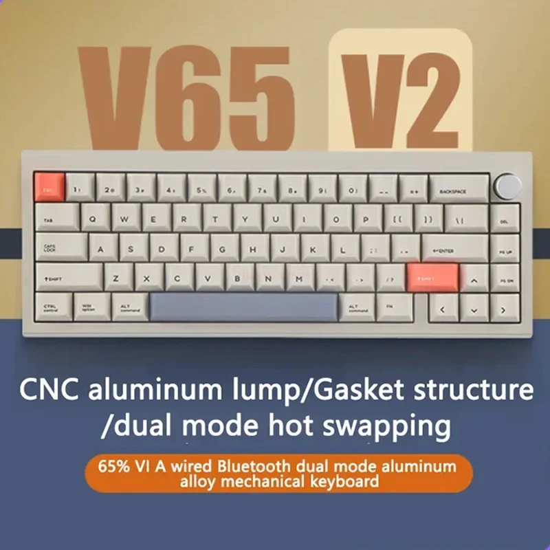 

Cidoo V65 V2 Customized Gasket Aluminum Tuotuo Mechanical Keyboard Bluetooth Wireless Via Portable Hot Plug 65 Office Games Gift