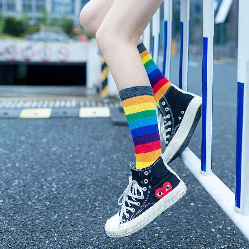Colorful Rainbow Striped Cotton Sport Socks
