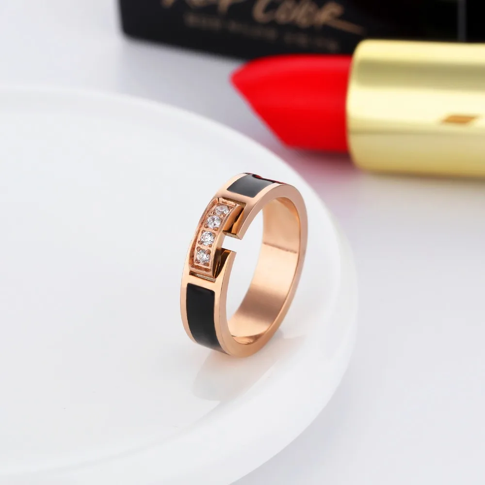 Gold Color Rings Stainless Steel Ring Finger Ring Gold Color Ring Wedding Rings Wedding Ring AENINE Trendy Stainless Steel Wedding Ring Rose Gold Color Ring For Women AAA+ Cubic Zirconia Female Engagement Jewelry AR19103