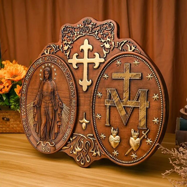 Diyalo medalla milagrosa de la virgen maría, placa católica de madera  Natural para colgar en la pared, adorno de iglesia para el hogar, regalo -  AliExpress