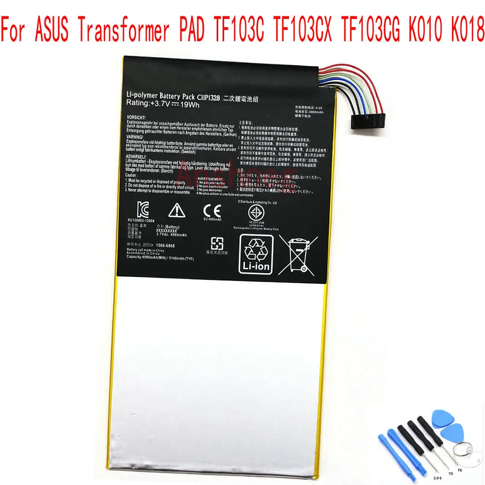 

Original C11P1328 4980mAh battery For Asus Transformer PAD TF103C TF103CX TF103CG K010 K018 tablet PC