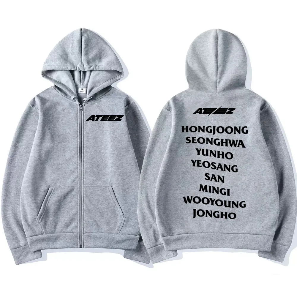 Boy Band Ateez Album Tour Zipper Hoodies Men Women Harajuku Fashion Loose Zip Up Sweatshirts Street Trend Hip Hop Zip Pullovers