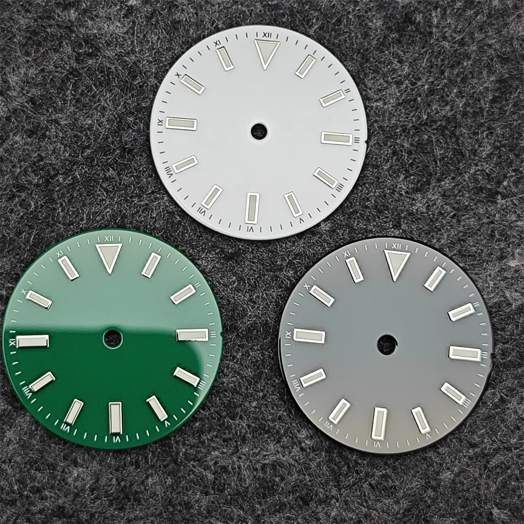 Enameled Watch Dial with Green Luminous Face - 28.5mm