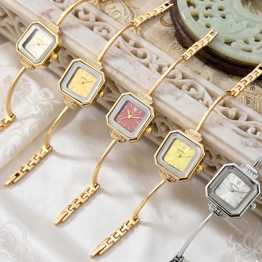 Elegant Women's Square Dial Diamond-Accent Minimalist Watch