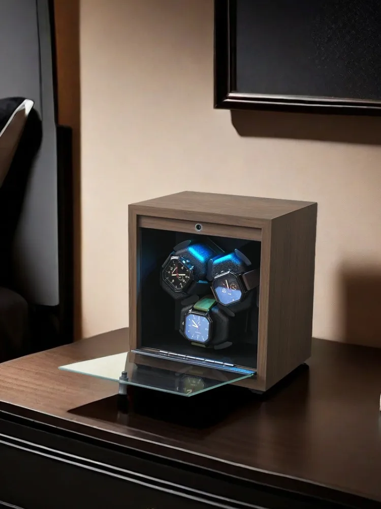 Lorvo 6 슬롯 호두나무 시계 와인더 무소음 항자성 LED 자동 시계 보관함