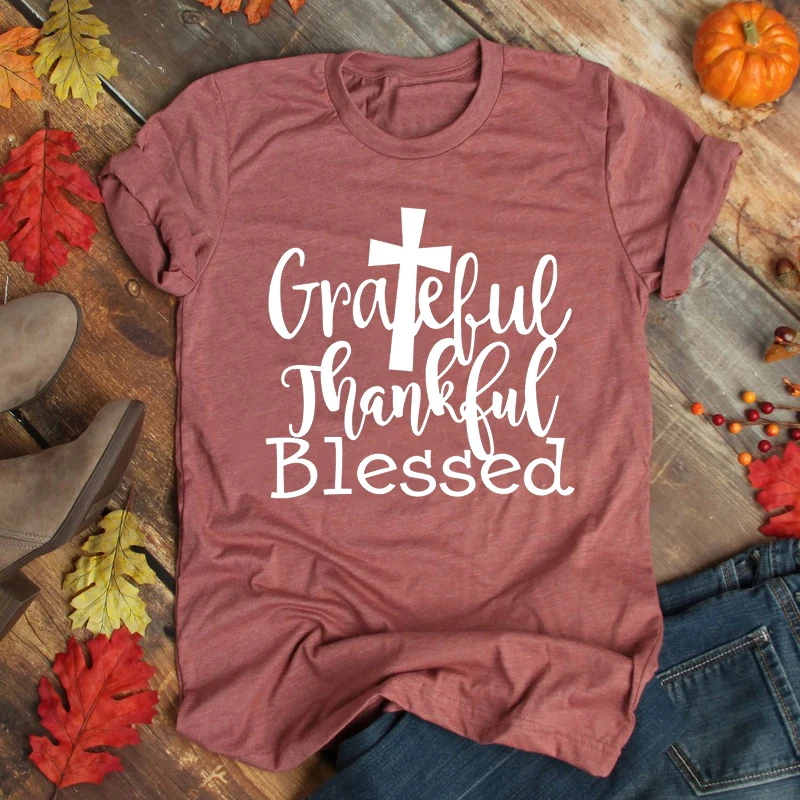 

Grateful Thankful Blessed Shirt Thanksgiving Gift Fall Kawaii Clothes Harajuku Blessed Tshirt Thankful Tops Christian Shirt
