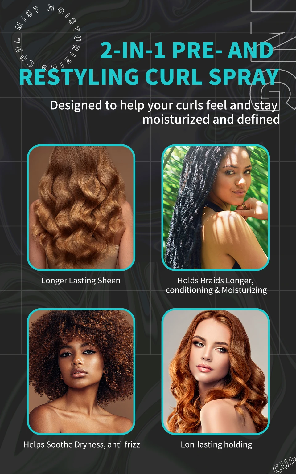 Description Picture 3 of itemCurly Hair Care Styling Products Hair Moisturizing Spray Agent Natural Curl Boost Hair Bounce Styling Enhancing Hair Care Rizos