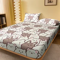 1 Cartoon Cute animal bear printed matte Fitted Sheet, bedroom printed bed cover, bedding (excluding pillowcases) 1
