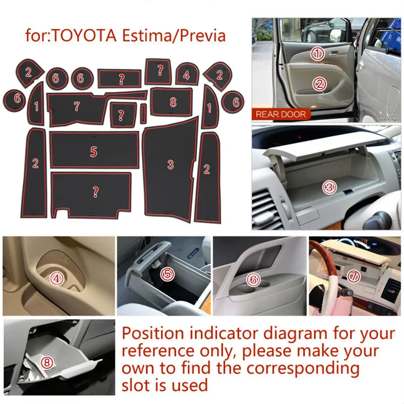

3D резиновый коврик для TOYOTA Estima Previa 2006-2012, внутренний Противоскользящий коврик, подушка для фотостакана, подушка с желобом, автомобильные аксессуары