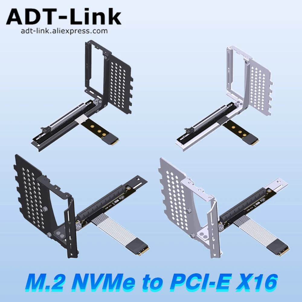 

ADT-Link M.2 NGFF NVMe STX Mainboard Graphics Card Bracket Extender Cord to PCIE 4.0 x16 90 Degree Turn Angled 16x Riser Adapter