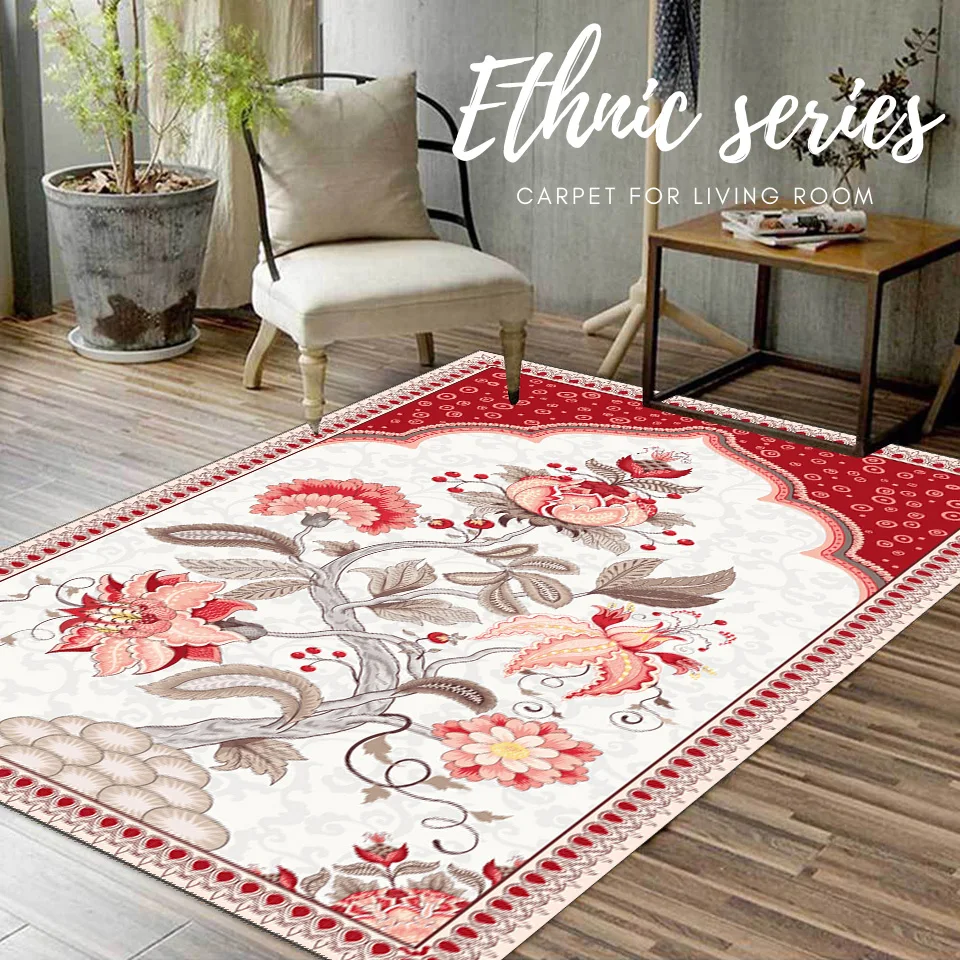 

Ancient Indian Design Ethnic Style Living Room Carpet Colorful Floral Tree Pattern Area Rugs Bedroom Non-slip Geometric Doormat