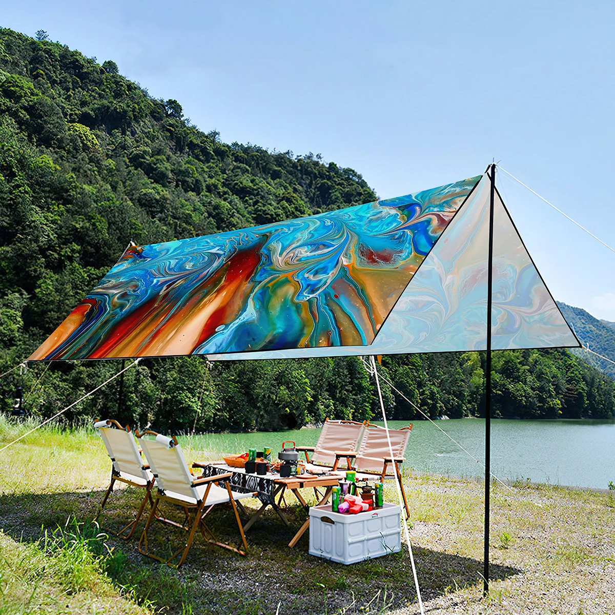 

Color Marbling Waterproof UV-resistant Shade Canopy,Portable and Lightweight Oxford Machine Washable Tent For Travelling Beach