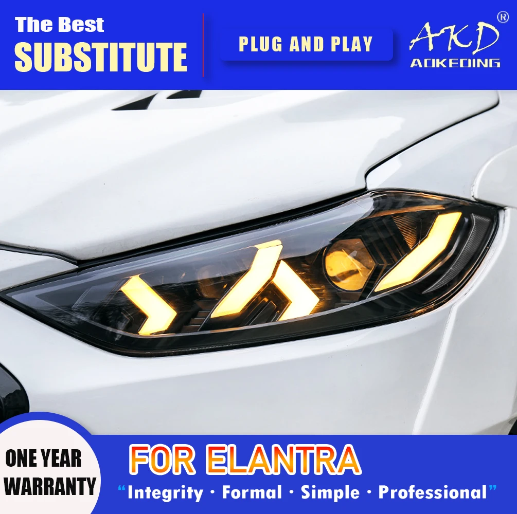 

AKD Head Lamp for Hyundai Elantra LED Headlight 2016-2021 Headlights Elantra DRL Turn Signal High Beam Angel Eye Projector Lens