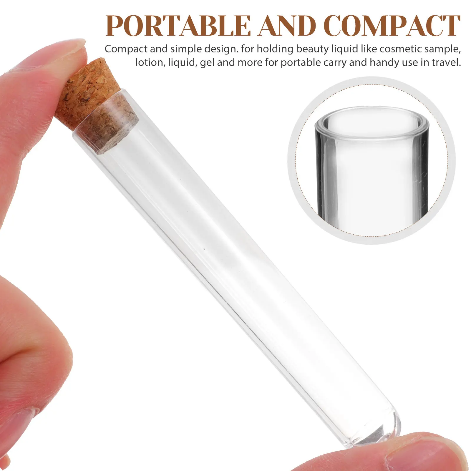 100개 플라스틱 시험관 친환경 투명 코르크 마개 포함 간편 밀봉 샘플 보관 액체 젤 여행용