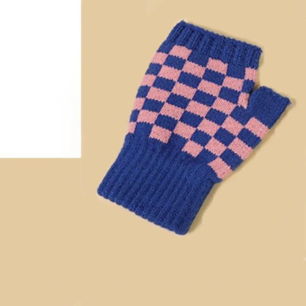 Coreano moda scacchiera lana guanti lavorati a maglia studente scrittura guanti senza dita donna autunno inverno caldo mezze dita guanti