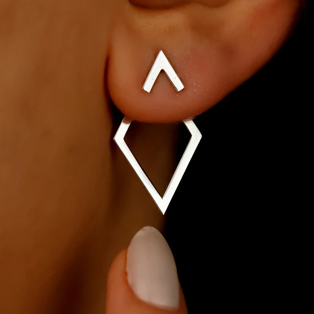 Geometric Square Detachable Triangles Stud Earrings 2