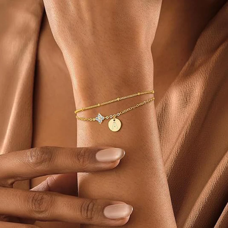 New 925 Sterling Silver Letter Bracelet Personality Charm Double Letter Bracelet Birthday Gift for Women's Exquisite