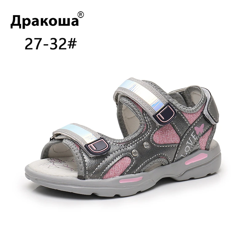 APAKOWA Summer Girl Sandals Reflective Sequins Fashion Style Sandals Kids Double Hook&Loops Design Open Toe Beach Shoes children's shoes for high arches